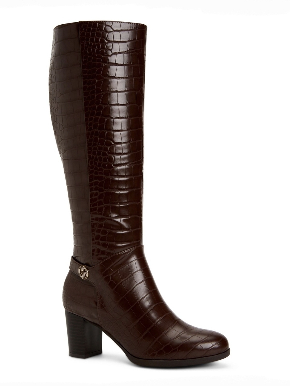 GIANI BERNINI Brown Slip Resistant Croc-Embossed Round Toe Block Heel Boots